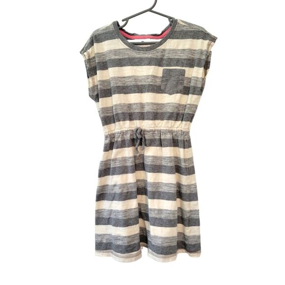 Hanna Andersson Gray & Cream Stripe Dress Girls Size 6-7 - Picture 1 of 5